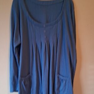Roaman's Dusty Blue Long Sleeve Tunic with Front Pleats